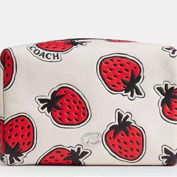 Coach White and Red Strawberry Print Pouch - Picture 1 of 4